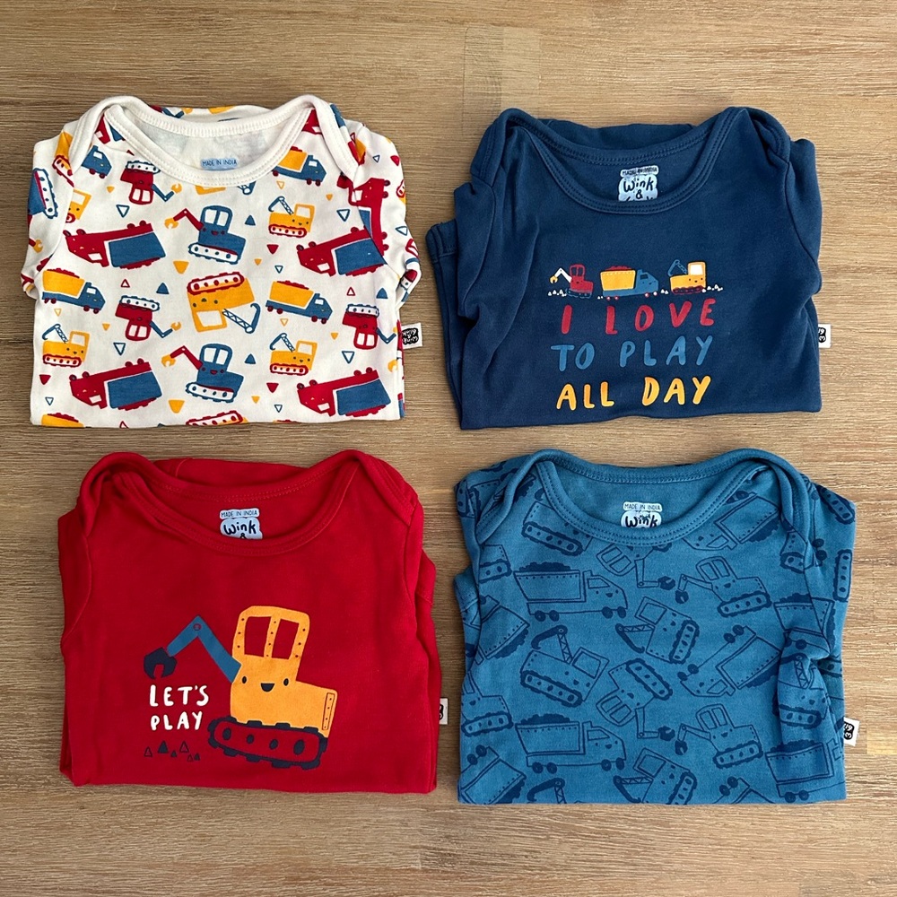 Wink & Blink | Bundle of 4 Long-sleeve Bodysuits | 3-6m